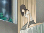 cô gái ngồi trên giường buồn khóc một mình 