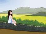 cô gái ngồi trên bệ đá phong cảnh thôn quê em bé ngồi xích đu