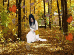 cô gái áo dài trắng nhặt hoa rơi trong mùa thu lá vàng bay