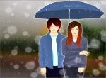 couple hạnh phúc bên nhau che dù mưa