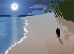 bãi biển đêm trăng tình nhân bên nhau đi dạo hạnh phúc ngắm trăng