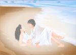 couple kiss bãi biển sóng