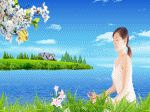 cô gái ngồi thiền bên sông, trên lá sen, trong nhà tuyết rơi ngoài sân