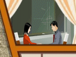 cô gái giận hờn liệng sách vào chàng trai và bỏ đi, chàng trai chạy đi tìm kiếm