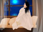 cô gái mơ màng bên cửa sổ mơ một đêm trăng cùng tình nhân tỏ tình