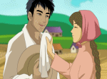 vợ lau mồ hôi cho chồng quê
