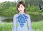 áo xanh bên hồ trong rừng