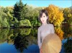 cô gái áo dài trắng nón lá sông rừng reflect