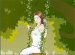 phong cảnh cây núi sông cô gái xích đu