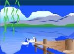 cô gái bên cửa ngắm phong cảnh cầu sông núi swan