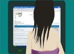 cô gái bên cửa lông chim computer