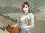 Buổi sángáo dài xanh ôm npn đựng sen