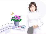 áo trắng ôm cặp bên chậu hoa