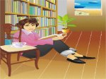 cô gái đọc sách trong thư viện bên ly cà phê coffee cafe café