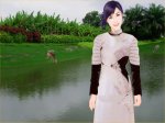 áo dài trước dòng sông và nai